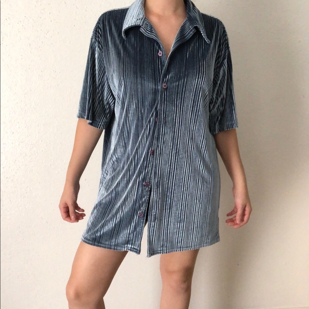 Vintage Velvet Blue Button Down Shirt Sz L